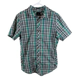 Prana Slim Fit Plaid Button Up Short Sleeve Casual Shirt‎ Men's Size Large